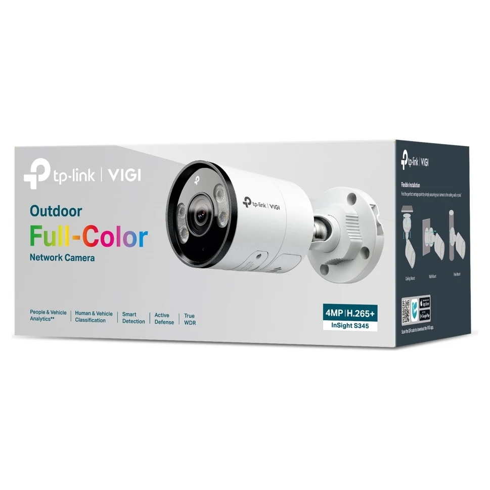 Verpakking: doos met Outdoor Full-Color Network Camera, 4MP, H.265+ en InSight S345