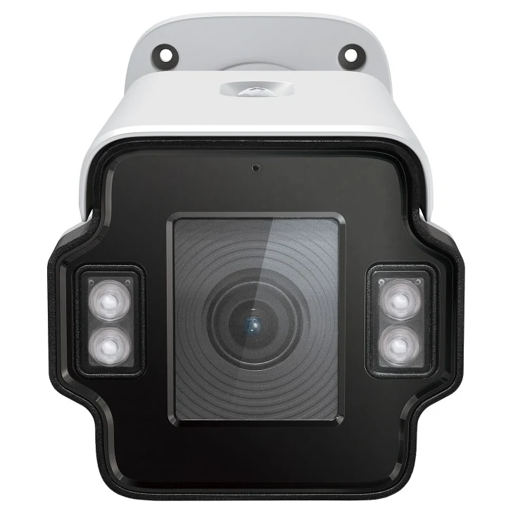 Vooraanzicht van de lenskop: de zoomlens in het midden met vier infraroodled's eromheen