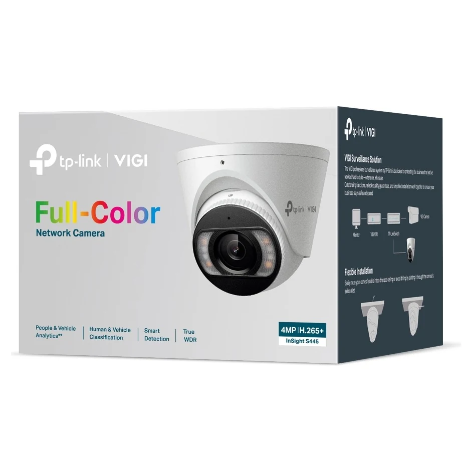 Verpakking: witte doos met Full-Color Network Camera, 4MP, H.265+ en InSight S445