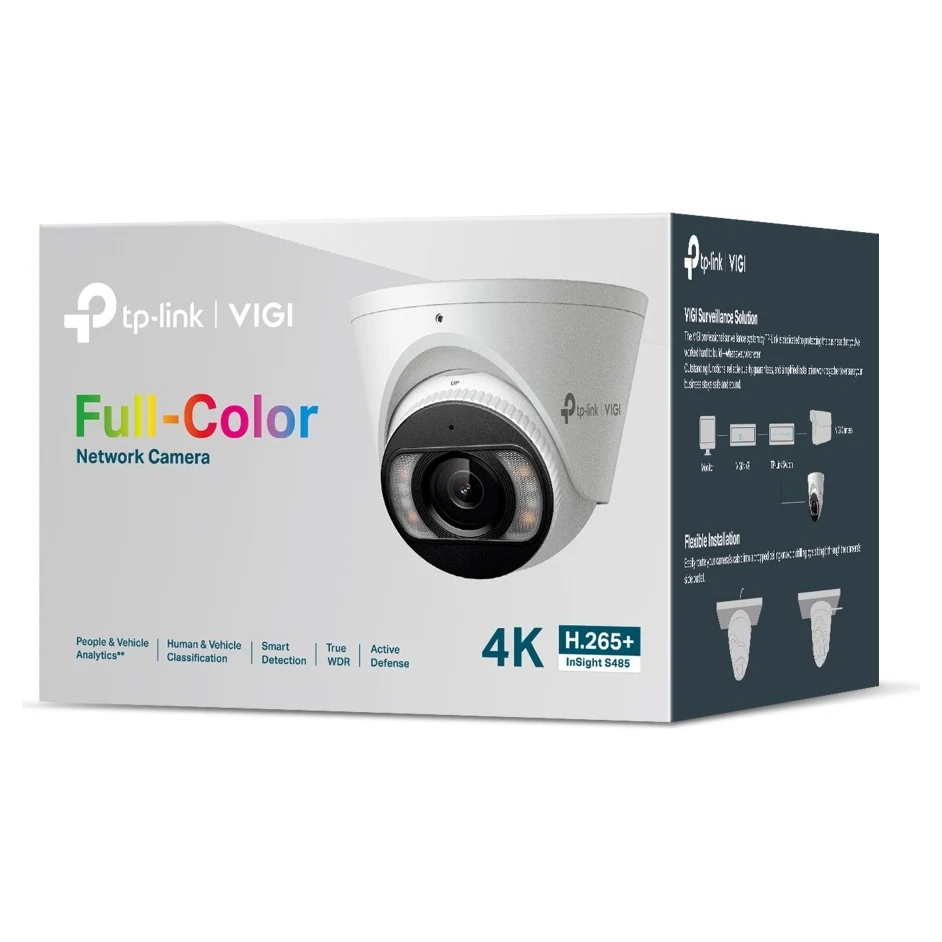 Verpakking: witte doos met Full-Color Network Camera, 4K, H.265+ en InSight S485