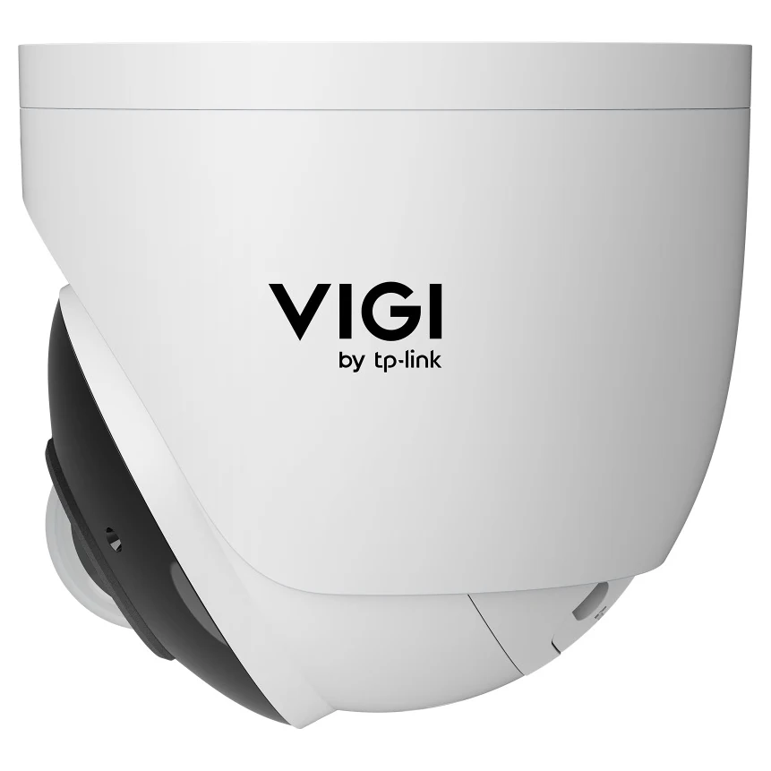 Dezelfde camera van opzij, met het logo VIGI by tp-link op de kap