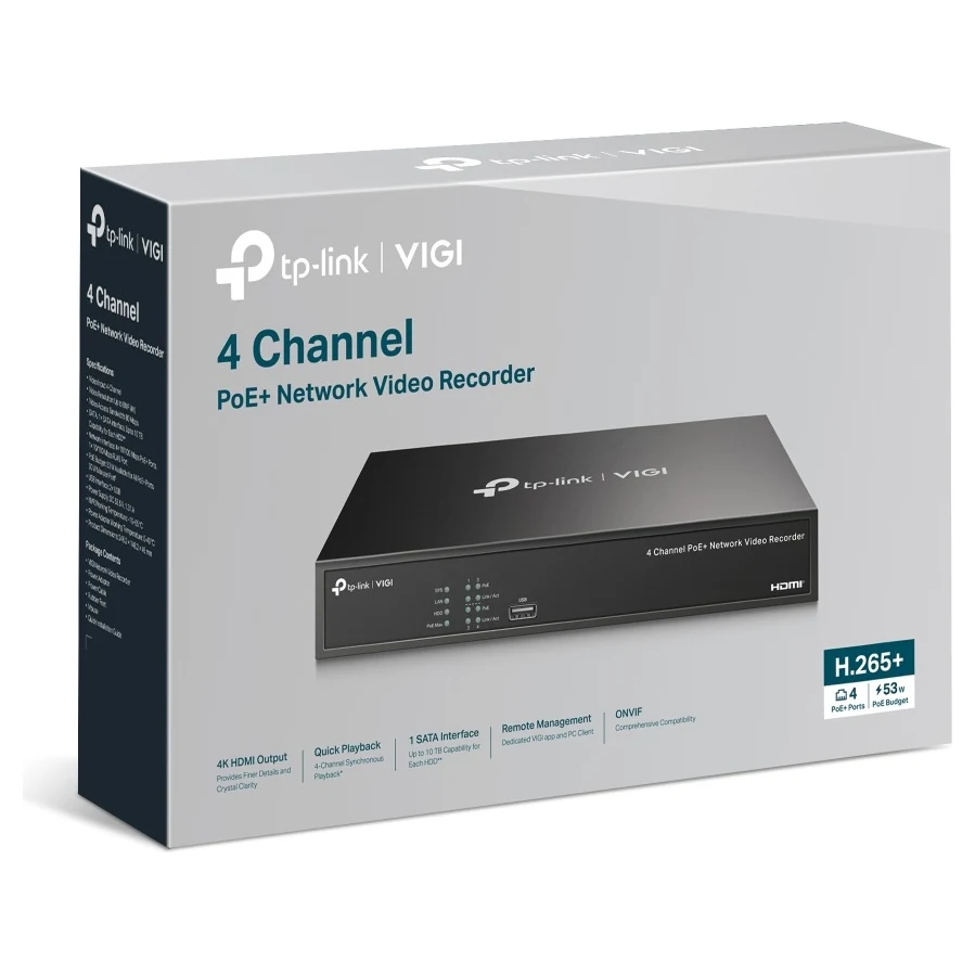 Verpakking: doos met 4 Channel PoE+ Network Video Recorder