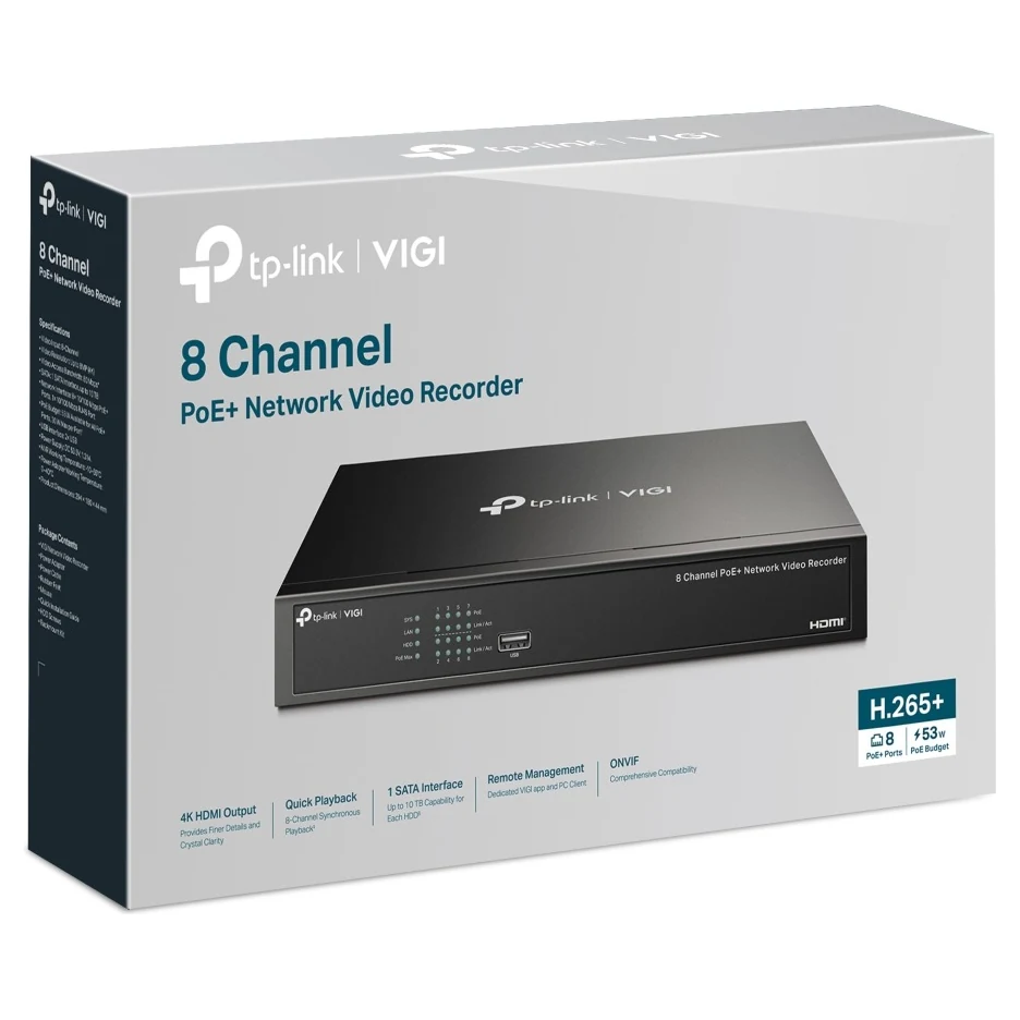 Verpakking: doos met 8 Channel PoE+ Network Video Recorder