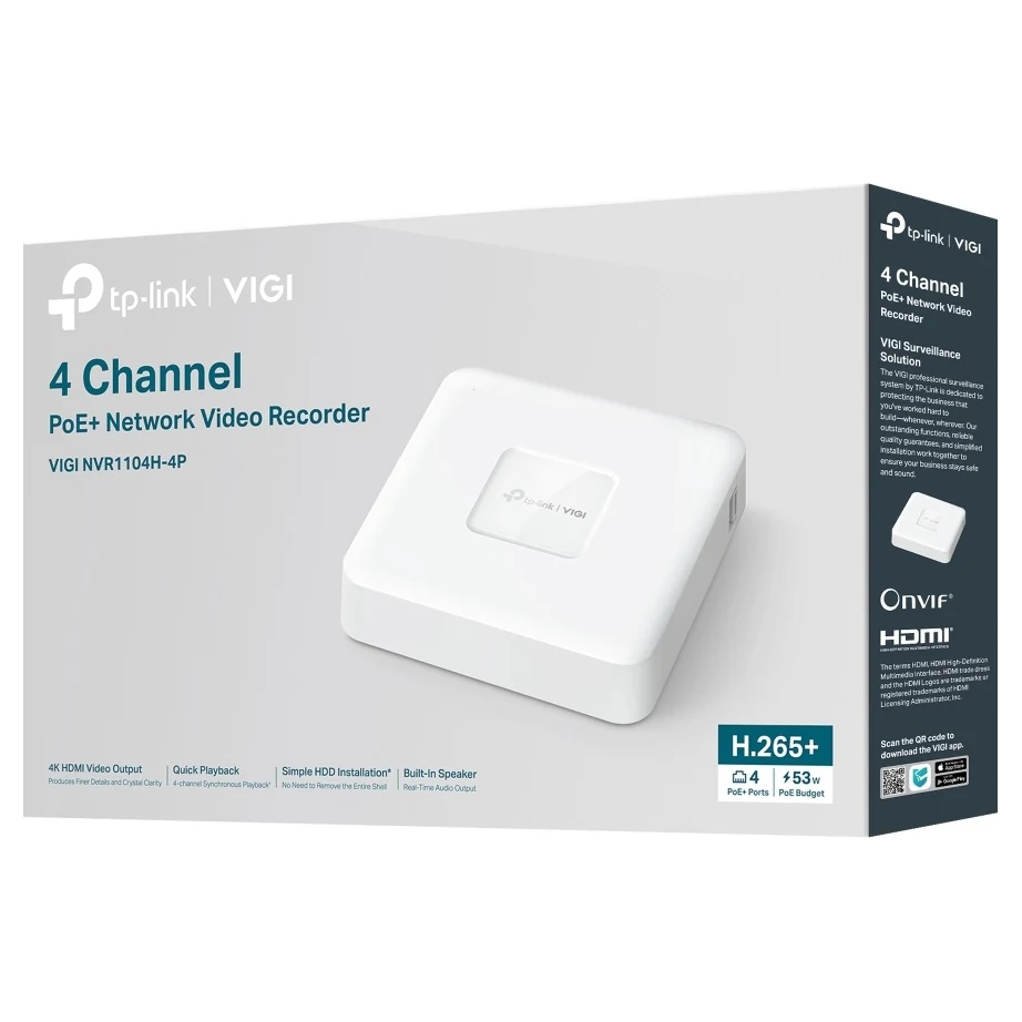 Verpakking: doos met 4 Channel PoE+ Network Video Recorder VIGI NVR1104H-4P